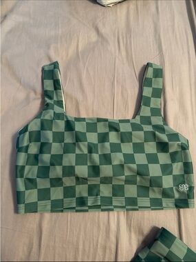 Albion Green Checkerboard Swim Top